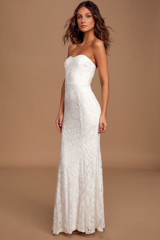 Lovely White Dress - Lace Mermaid Dress - Strapless Maxi Dress - Lulus