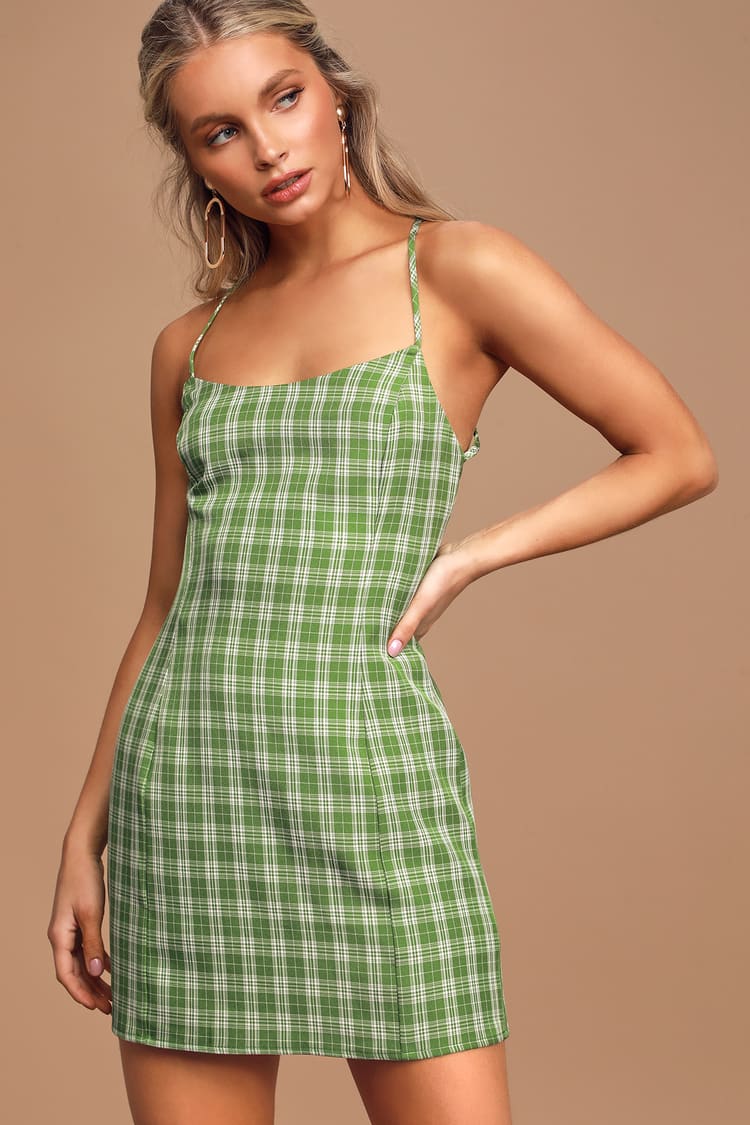 Cute Green Plaid Mini Dress - Backless Dress - Sleeveless Dress - Lulus