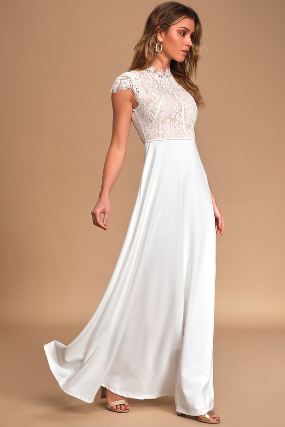 Ivory Maxi Dress - Stunning Lace Maxi Gown - Cap Sleeve Maxi - Lulus