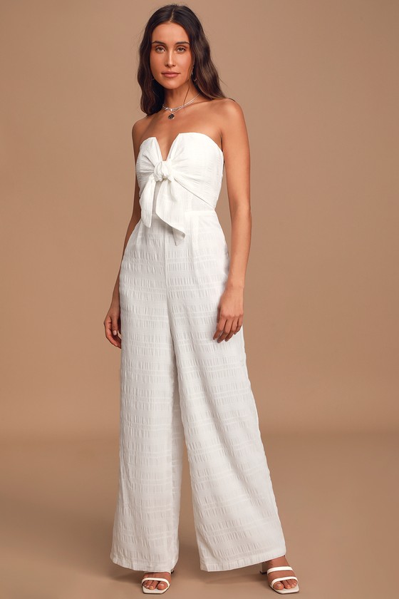 White tie cheap front jumpsuit