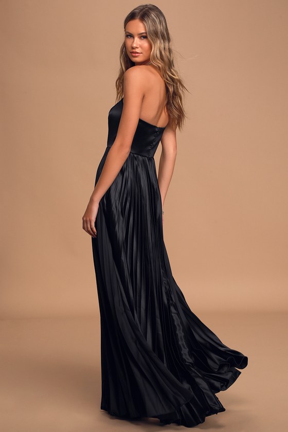 Chic Black Maxi Dress Satin Maxi Dress Strapless Maxi Dress Lulus 8037