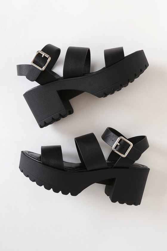 Madden Girl Carterr - Chunky Black Sandals - Platform Sandals - Lulus