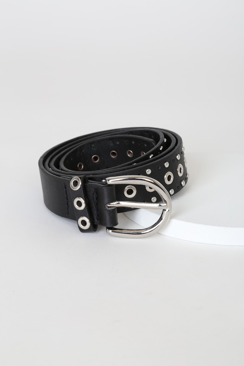 Black Belt - Studded Belt - Vegan Leather Belt - Grommet Belt - Lulus