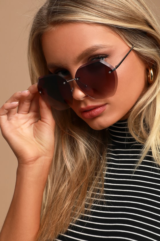 Chic Silver Sunglasses Rimless Sunglasses Oversized Sunnies Lulus