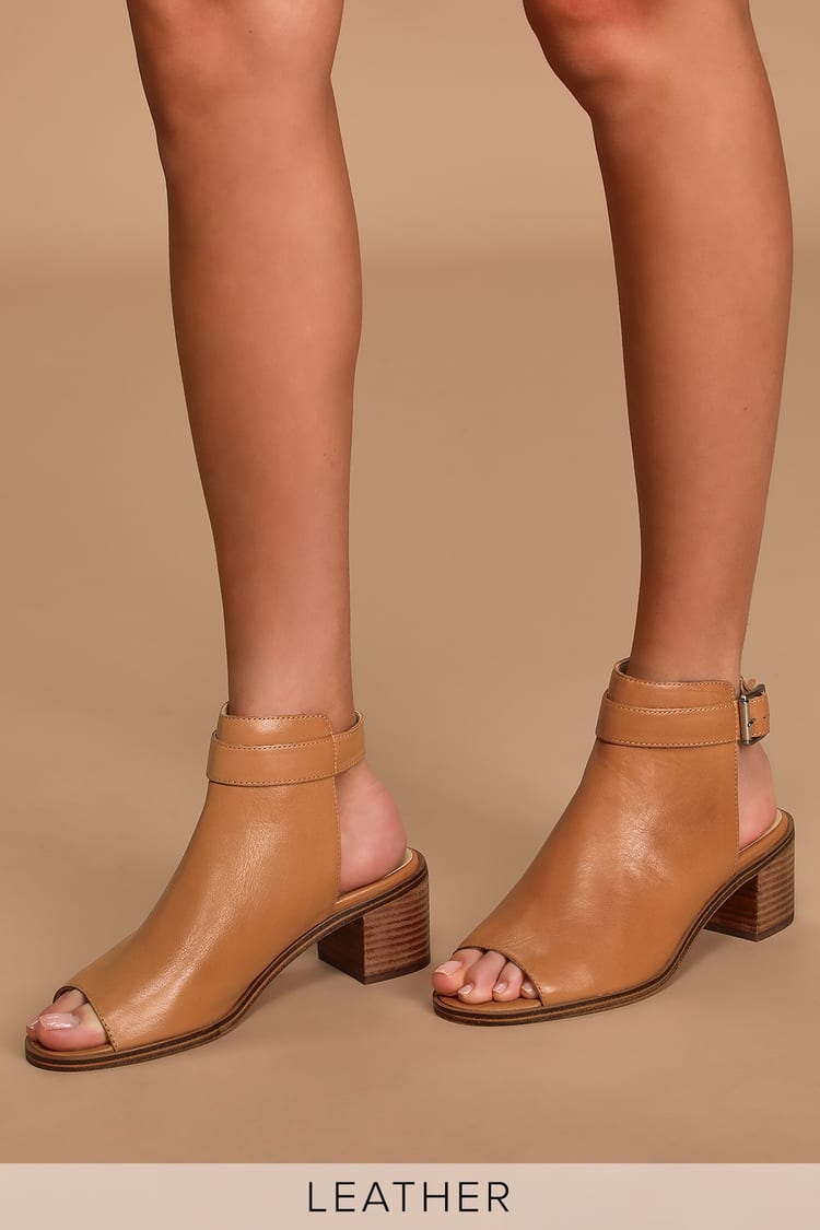 Sole Society Tazzara - Tan Leather Booties - Peep-Toe Ankle Boots - Lulus
