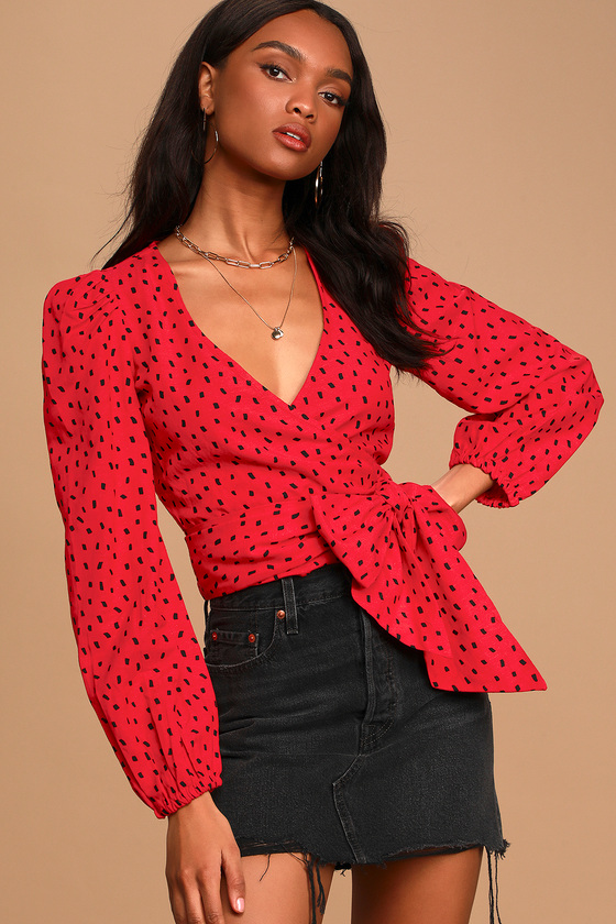 Billabong x Sincerely Jules Wrapped in Love - Red Wrap Blouse