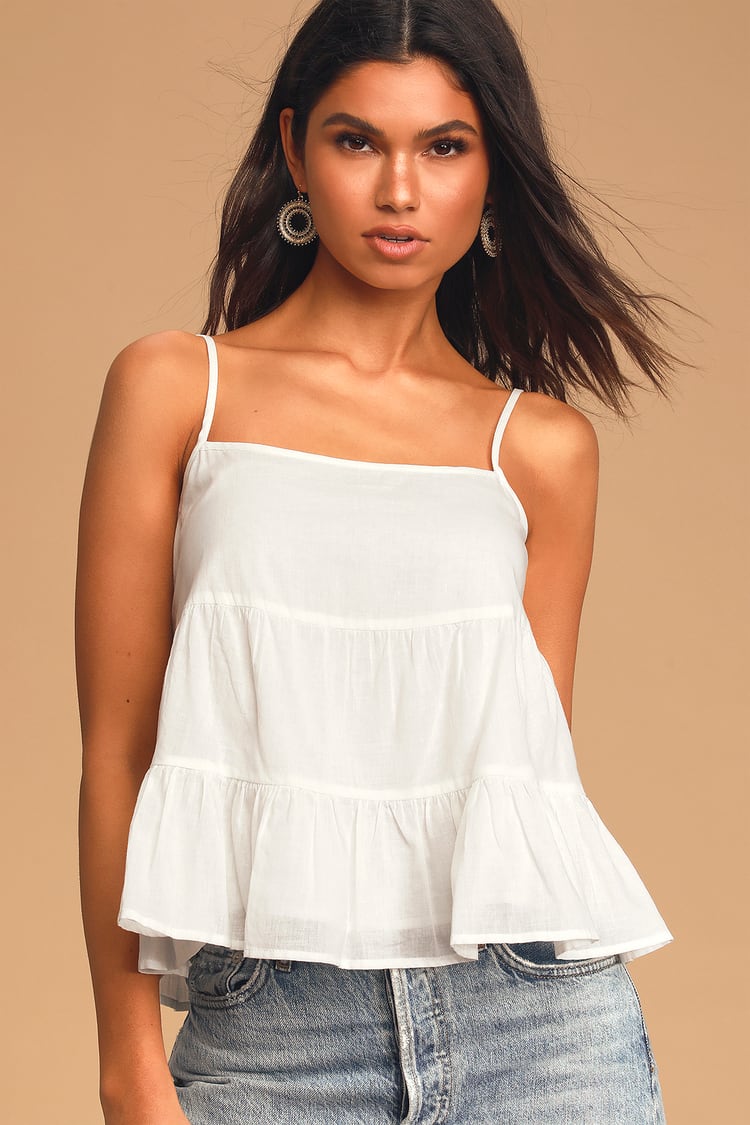 White Tank - Ruffled Tank Top - Lace-Up Top - Lulus