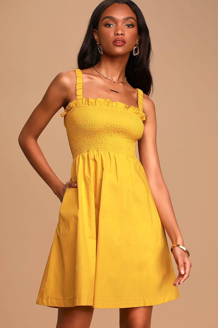 Pinch Mini Dress - Yellow Mini Dress - Smocked Mini Dress - Lulus