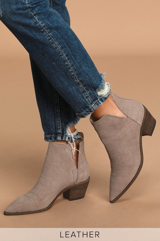 grey pointed toe booties