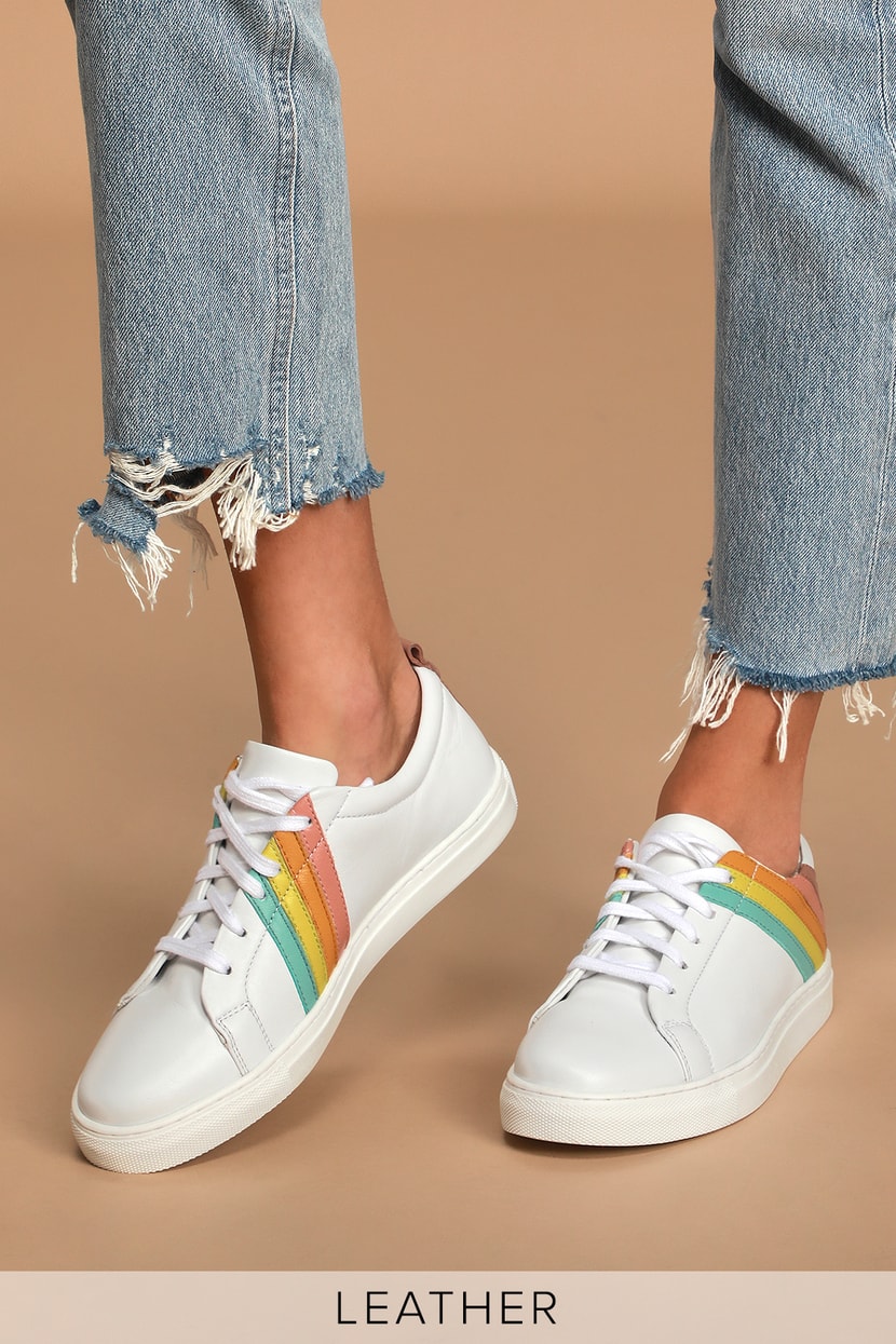 Seychelles Stand Out - White Leather Sneakers - Rainbow Sneakers - Lulus