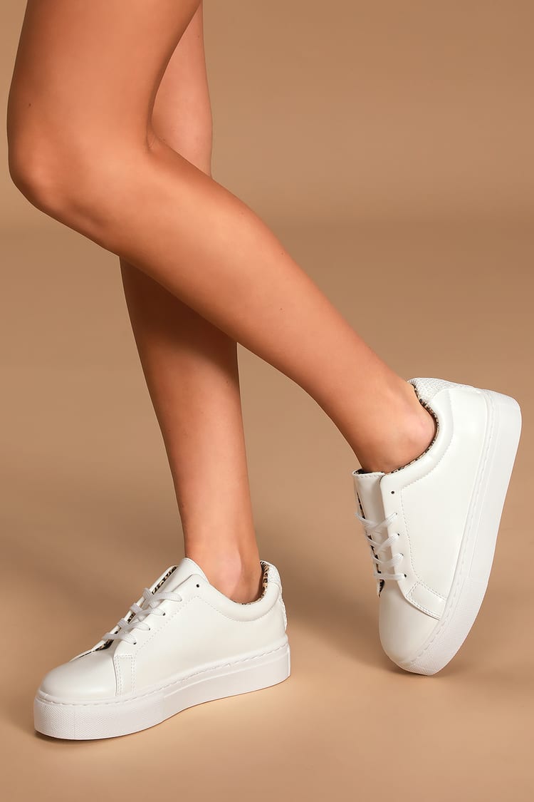 Cool White Sneakers - Faux Leather Sneakers - Platform Sneakers - Lulus