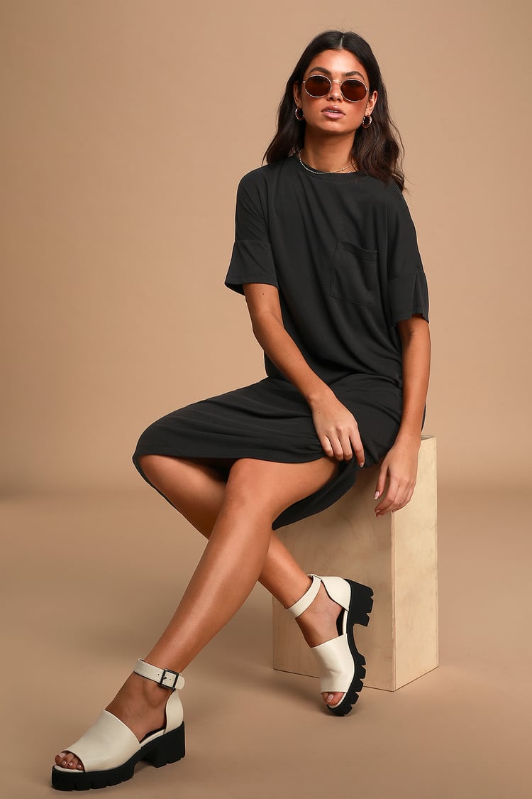 Washed Black Shirt Dress - Cute T-Shirt Dress - Ribbed Midi Dress - Lulus
