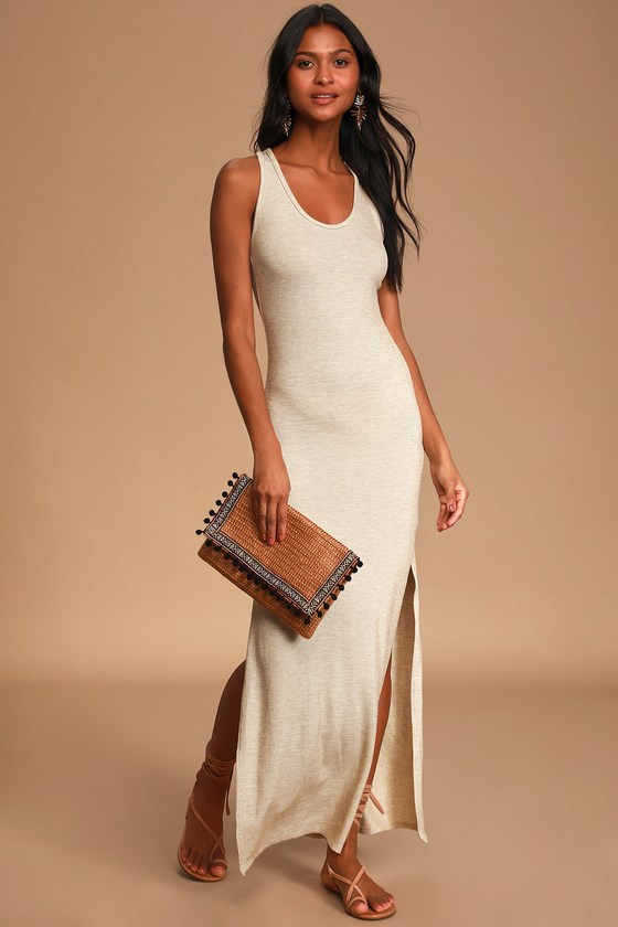 Beige Maxi Dress Ribbed Knit Maxi Dress Bodycon Maxi Dress Lulus