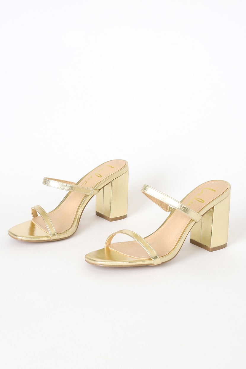 Trendy Gold Sandals - High Heel Sandals - Strappy Block Heels - Lulus