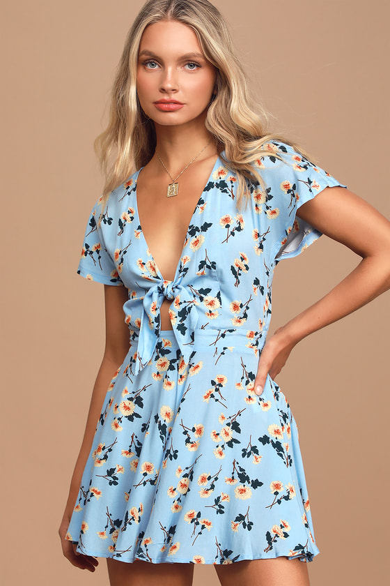 Blue Floral Print Romper - Tie-Front Romper - Cute Cutout Romper - Lulus