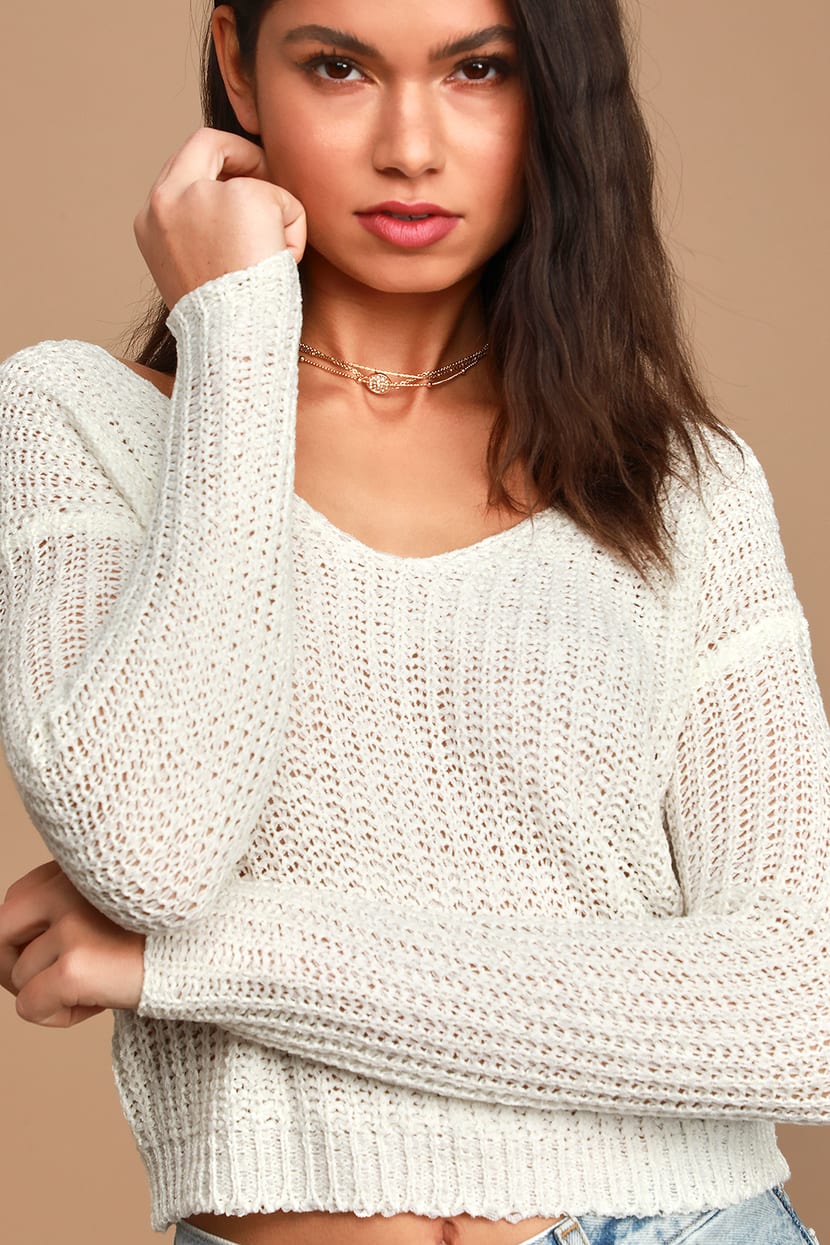 Cute White Sweater - Loose Knit Sweater - Cropped Sweater - Lulus