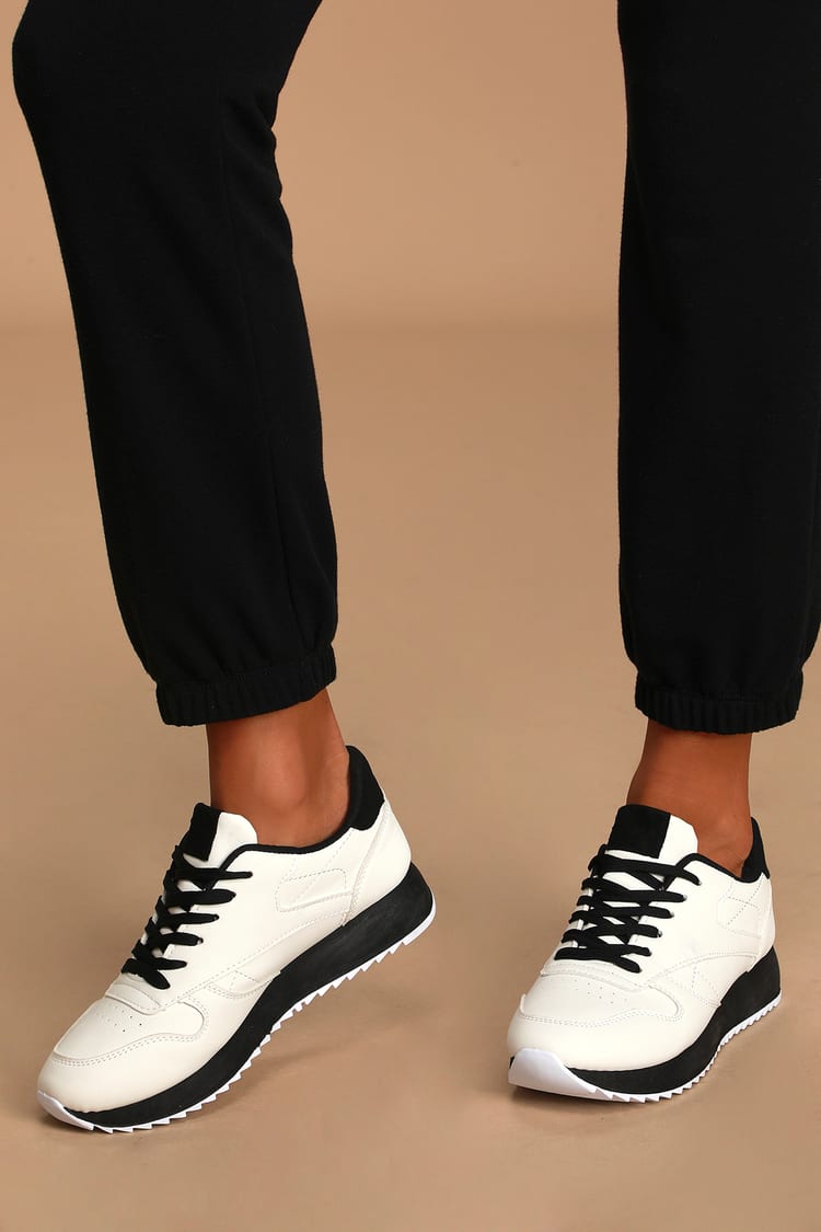 White and Black Sneakers - Lace-Up Sneakers - Faux Sneakers - Lulus