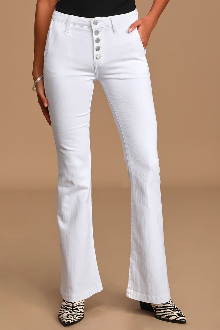Walk That Walk White Mid-Rise Flare Jeans