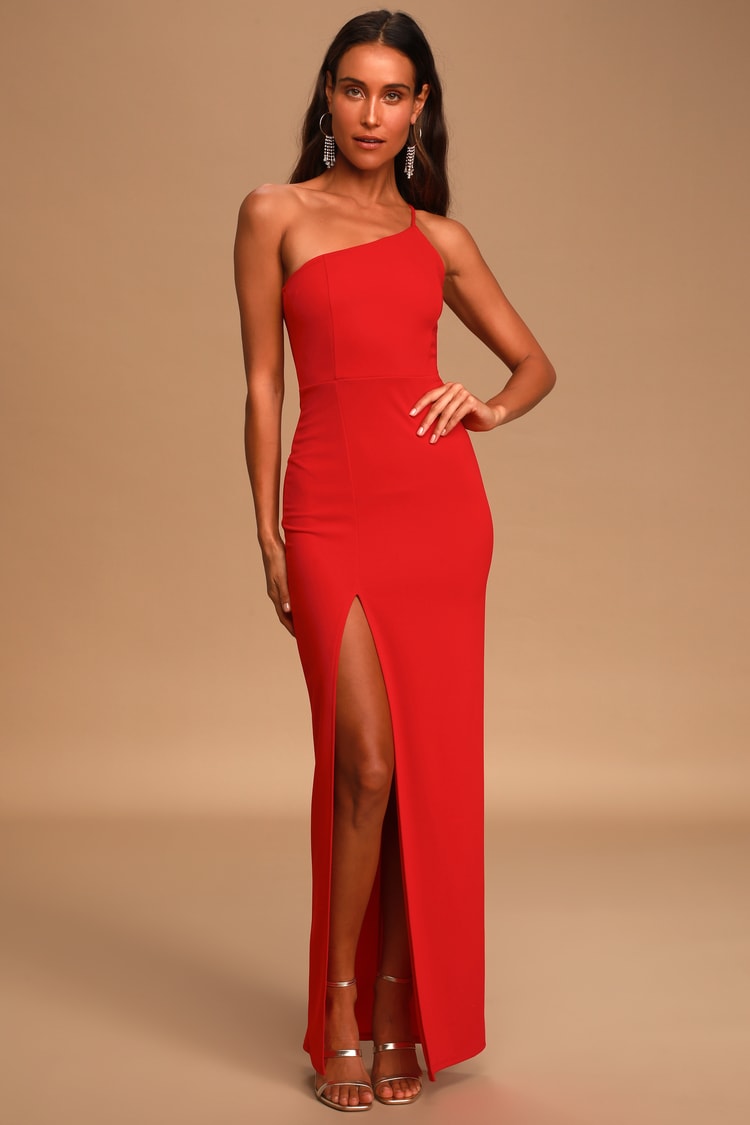 Sexy Red Maxi Dress - One-Shoulder Dress - Sultry Maxi Gown - Lulus
