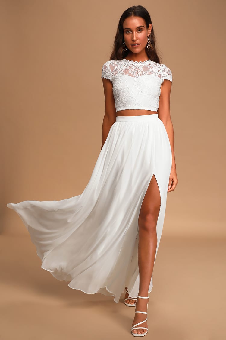 Lovely White Lace Dress - Two-Piece Dress - Lace Maxi Dress - Lulus