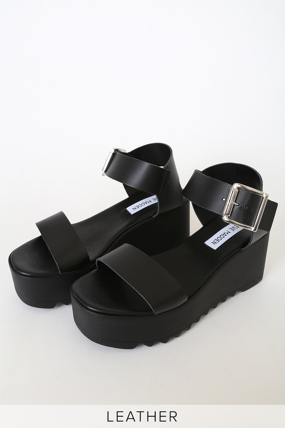 steve madden black leather sandals online -