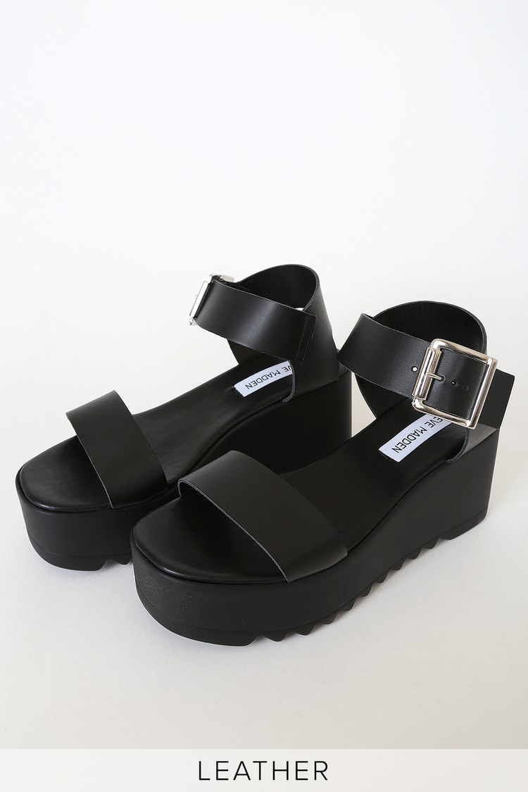 Steve Madden Lake - Black Leather Sandals - Cute Platform Sandals - Lulus