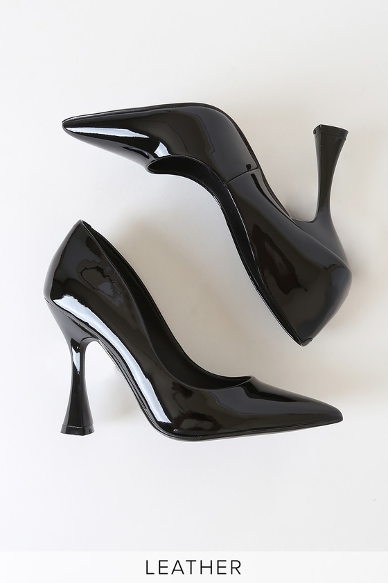 black patent pointed toe heels