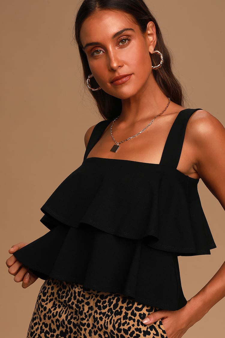 Cute Black Tiered Top - Tiered Sleeveless Top - Tiered Ruffle Top - Lulus