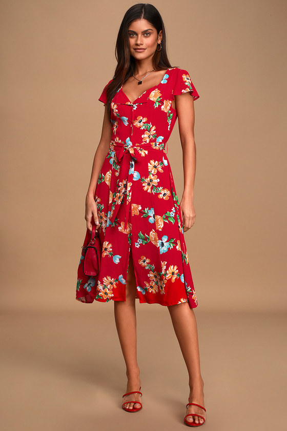 lulus red floral dress