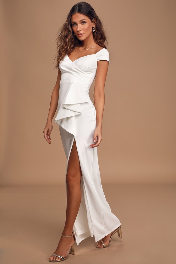 Lovely Ivory Maxi Dress - Off-the-Shoulder Dress - Ruffled Dress - Lulus