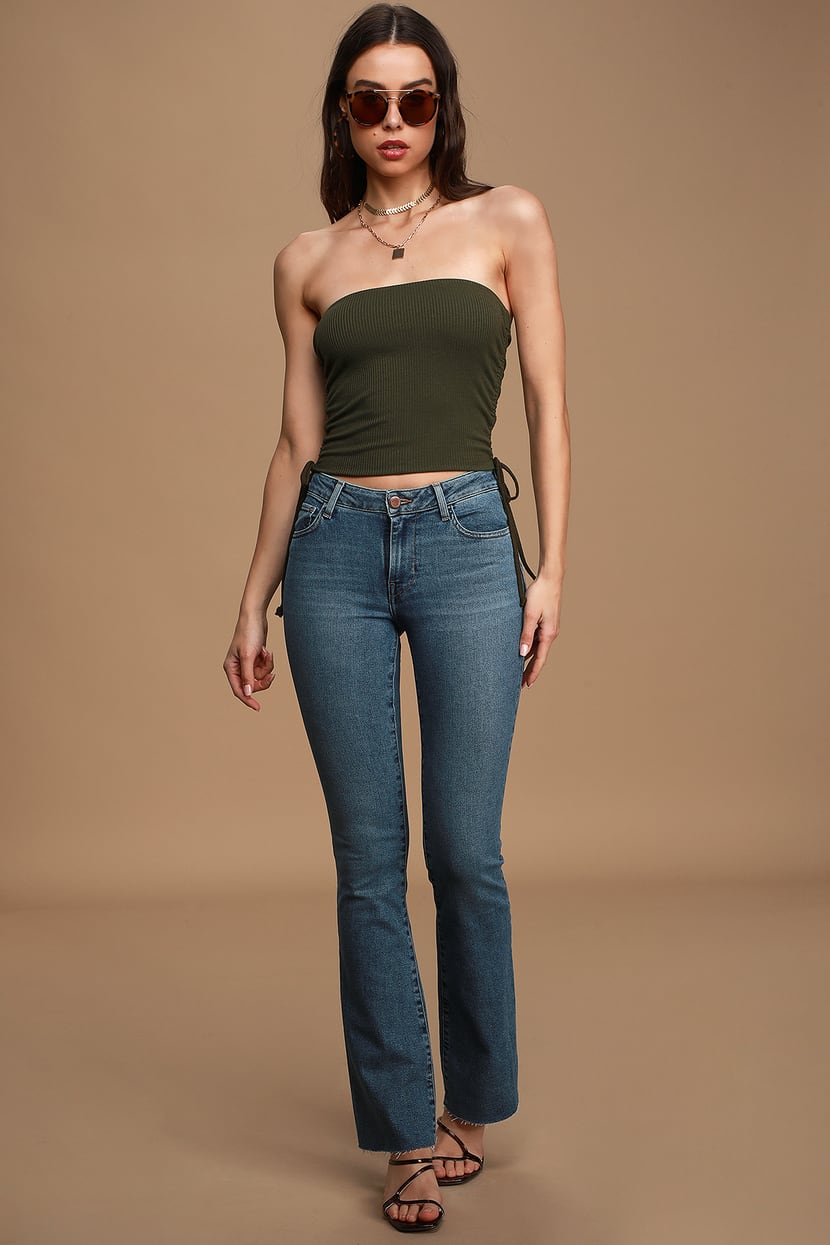 Trendy Olive Green Top - Ribbed Crop Top - Strapless Tube Top - Lulus