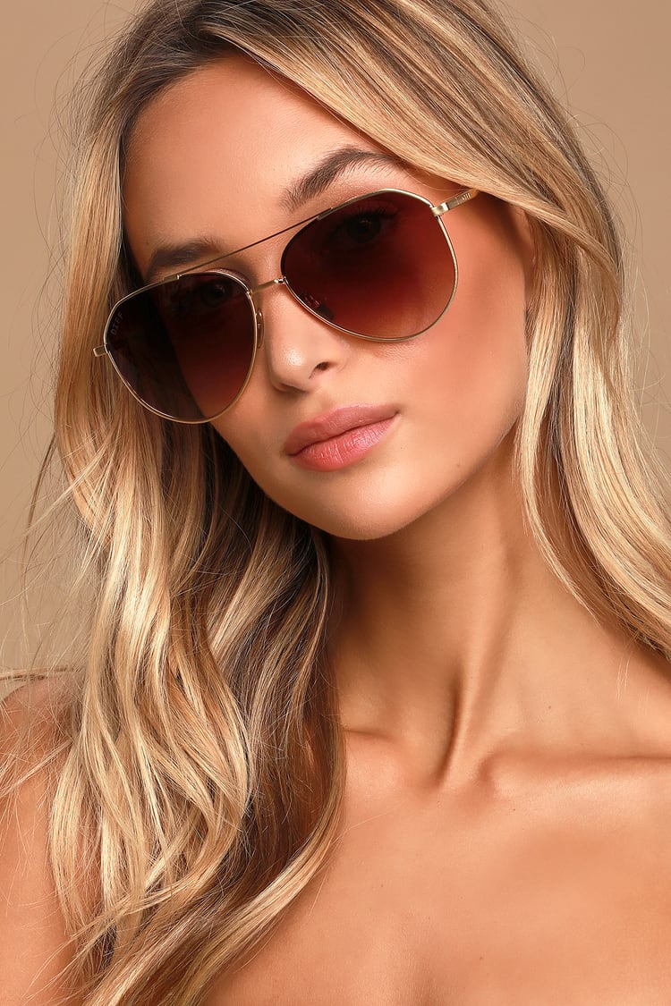 DIFF Charitable Eyewear Dash - Gold Aviators - Brown Sunglasses - Lulus