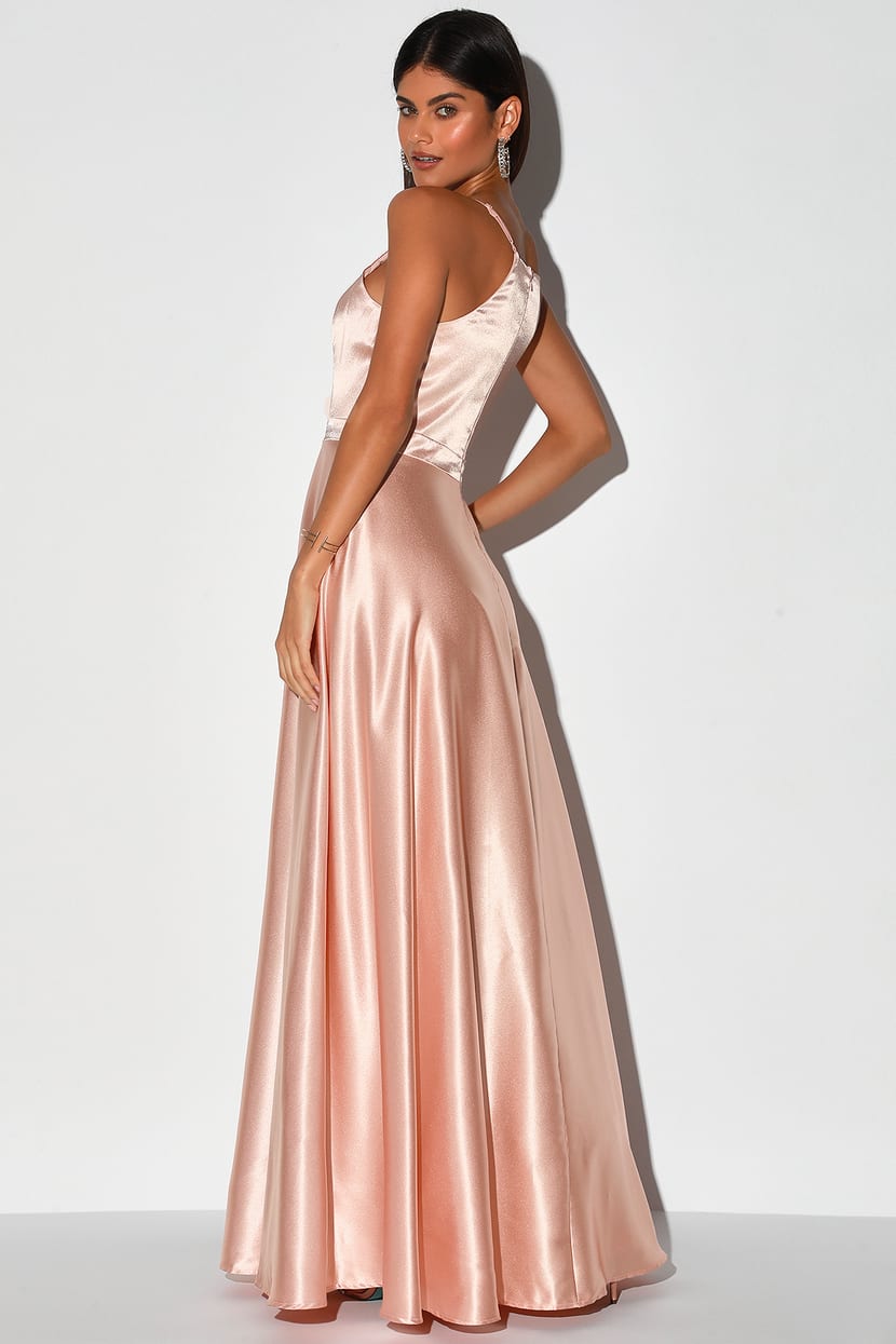 Chic Rose Gold Dress - Satin Maxi Dress - Prom Dress - Gown - Lulus