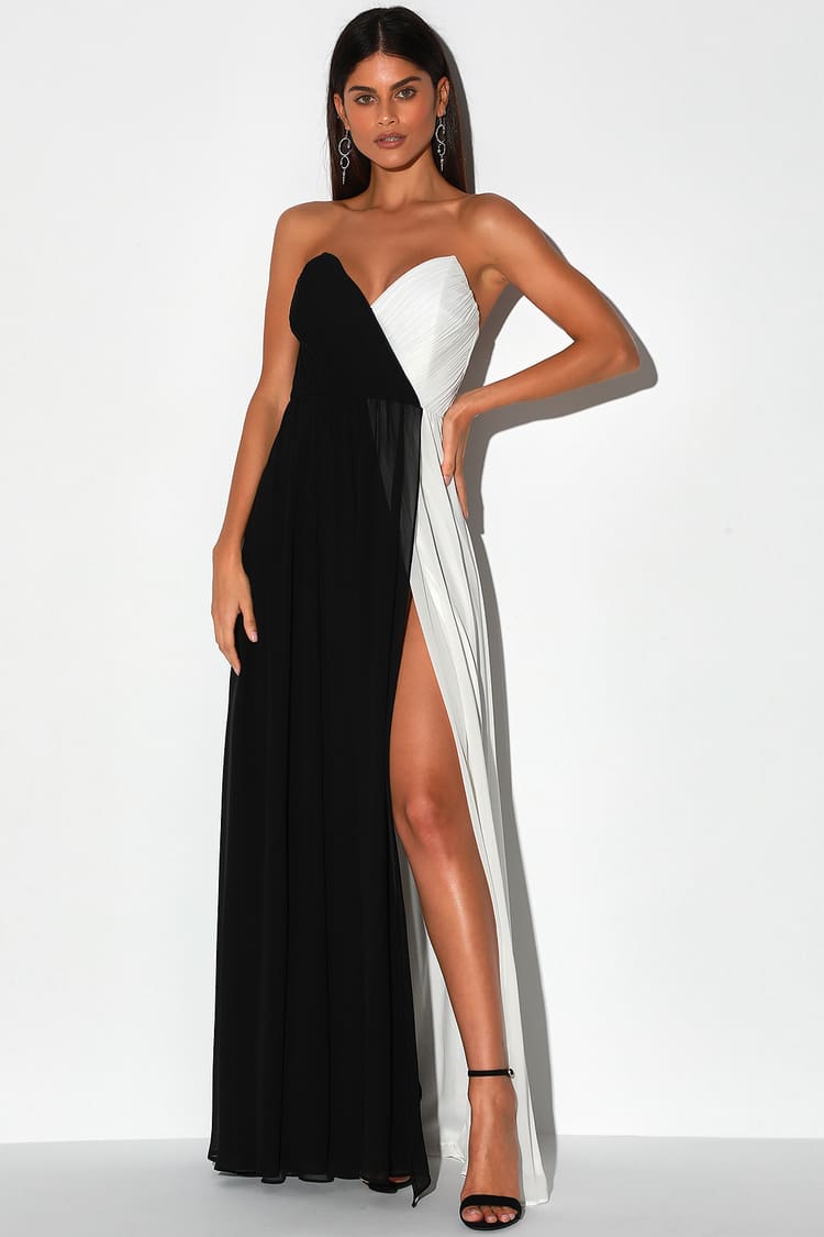Lovely Black and White Dress - Maxi Dress - Strapless Dress - Lulus