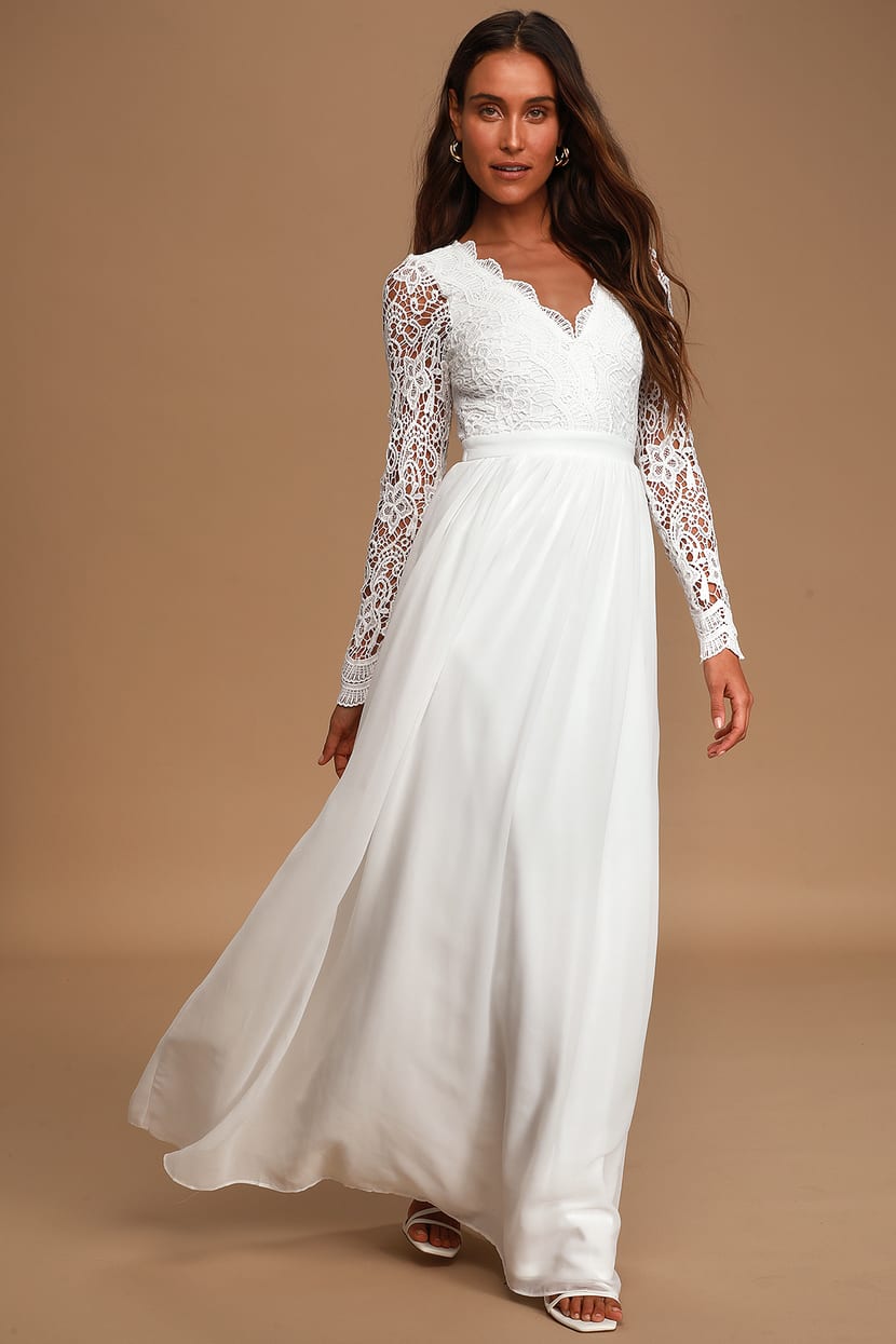 White Dress - Maxi Dress - Lace Dress - Long Sleeve Dress - Lulus