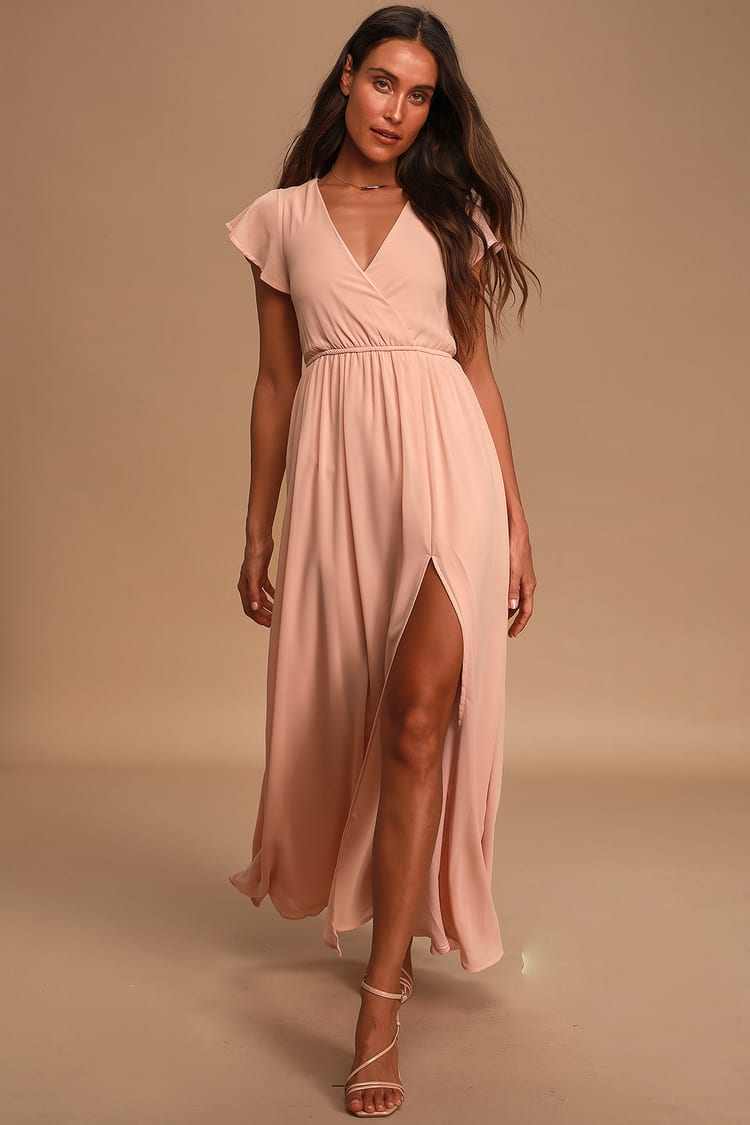 Elegant Blush Maxi Dress - Short Sleeve Maxi Dress - Lulus