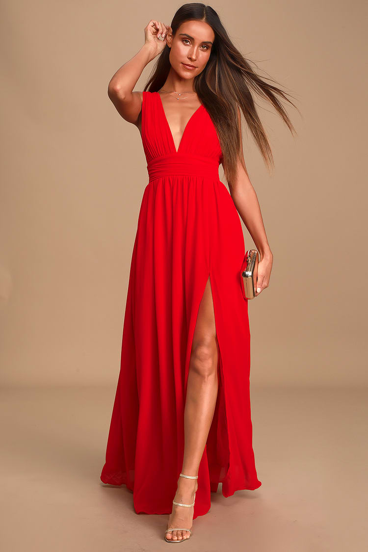 3D Floral Maxi Dress - Red Floral Prom Dress - Strapless Dress - Lulus