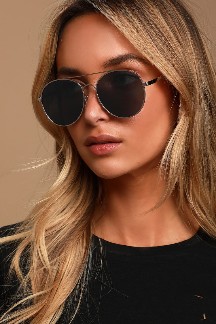 Aviator Sunglasses - Silver Sunglasses - Silver and Black Sunnies - Lulus