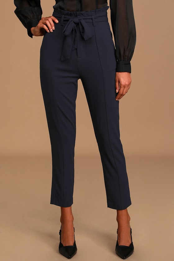 New Look paperbag tie waist straight leg pants in black | ASOS