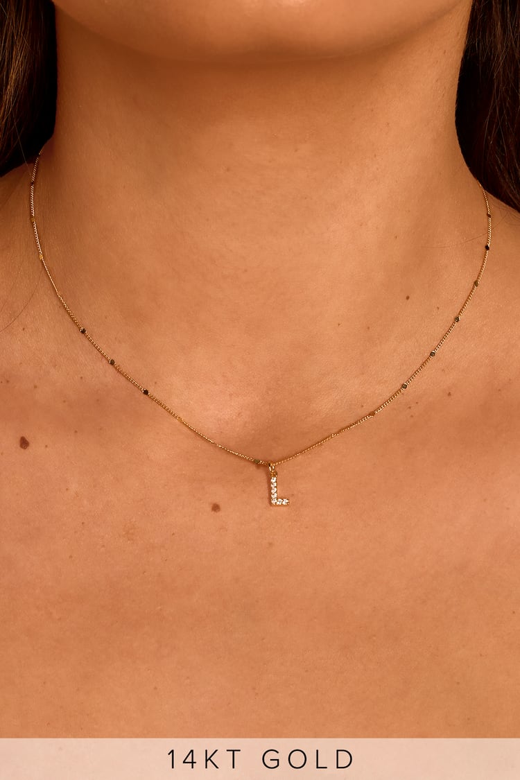 14KT Gold "L" Rhinestone Initial Necklace - Monogram Necklace - Lulus