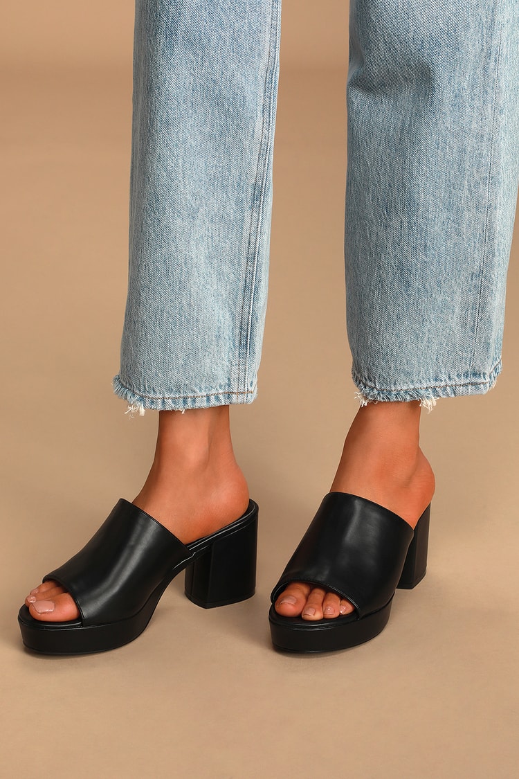 Chic Black Platform Mules - High-Heel Sandals - Peep-Toe Mules - Lulus
