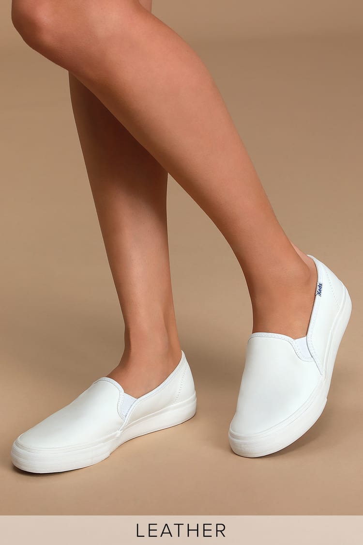 Keds Double Decker Leather - White Sneakers - Slip-On Sneakers - Lulus