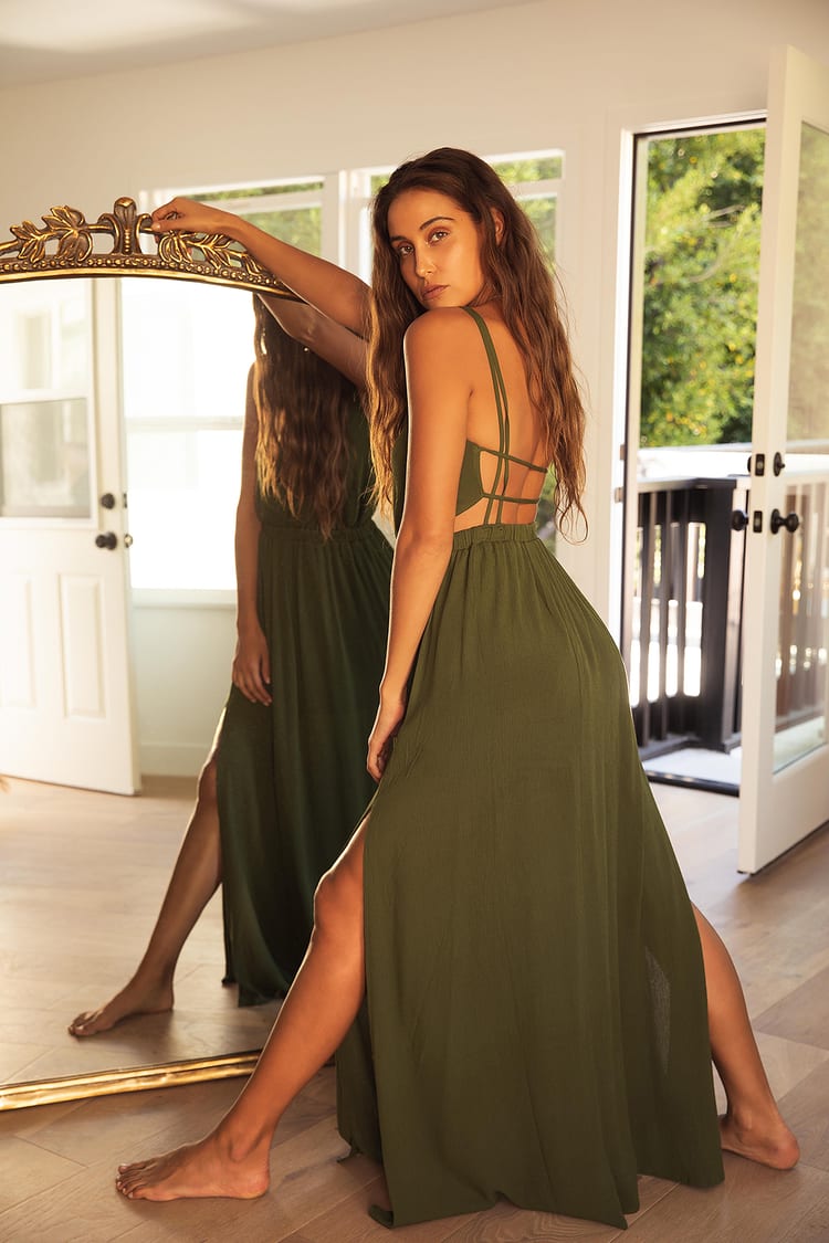 Indeholde Flygtig Supermarked Olive Green Dress - Strappy Dress - Maxi Dress - Lulus