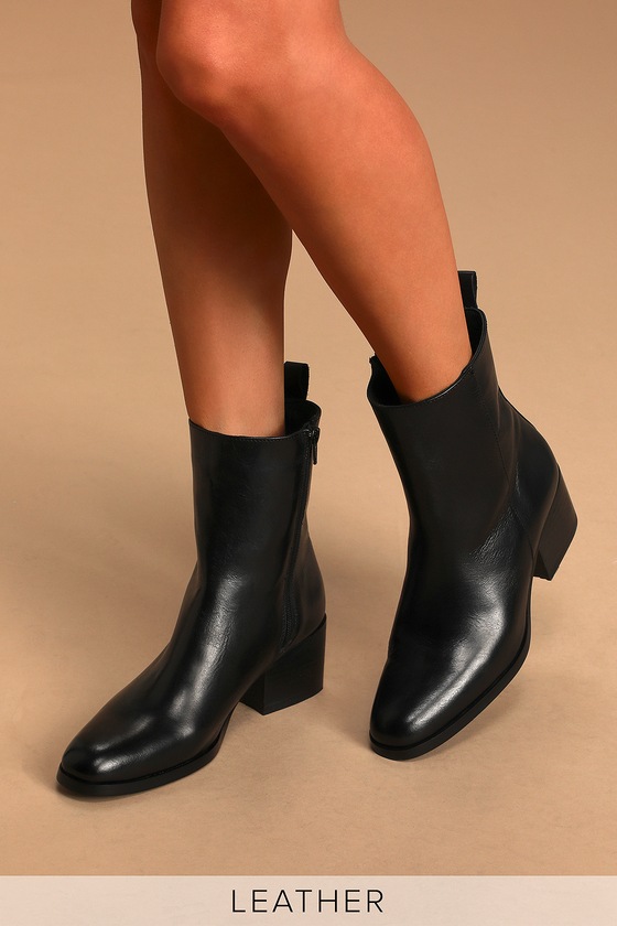 Black Leather Boots - Leather Mid-Calf 