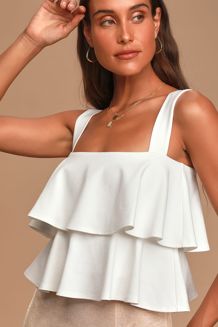 Cute White Tiered Top - Tiered Sleeveless Top - Tiered Ruffle Top - Lulus
