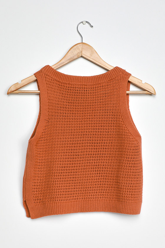 Boho Knit Tank - Rust Loose Knit Tank Top - Sweater Tank Top