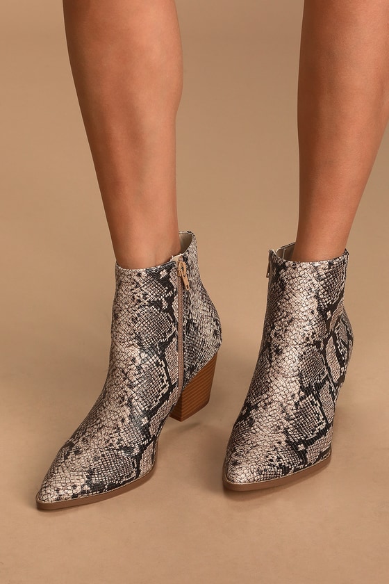snake skin bootie heels