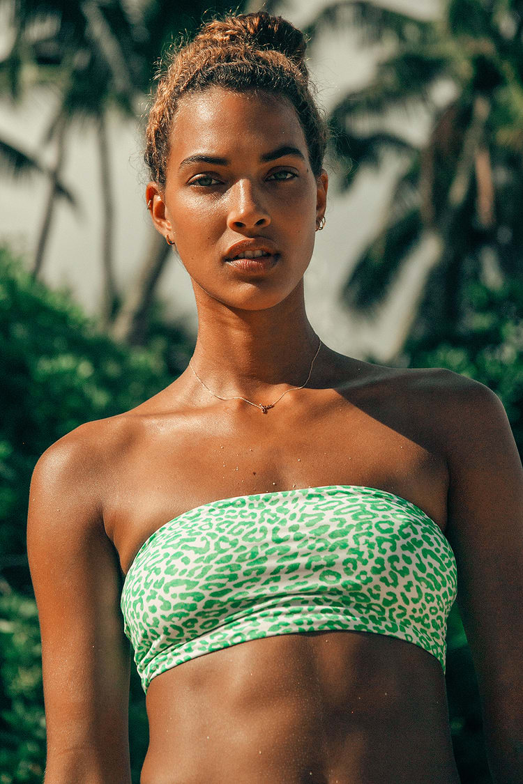Frankies Bikinis Juju - Green Leopard Print Bandeau Bikini Top - Lulus