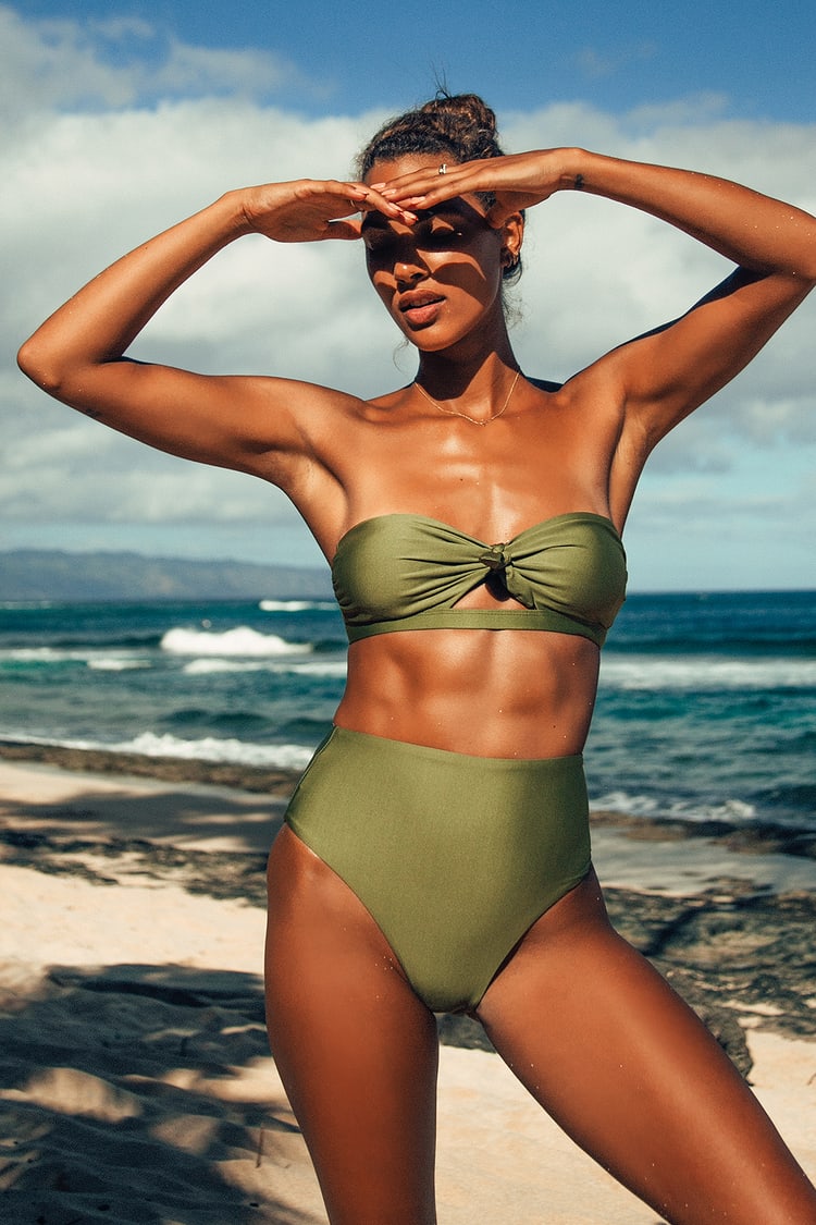 Olive Green Swimsuit - High-Waisted Bikini Bottoms - Swim Bottoms - Lulus