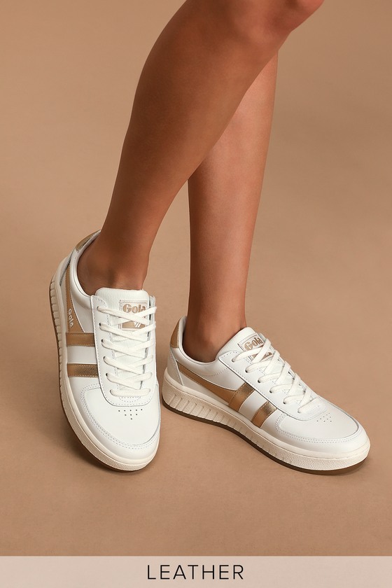 Gola Grandslam White and Gold - Leather Sneakers - Trainer Sneaks - Lulus